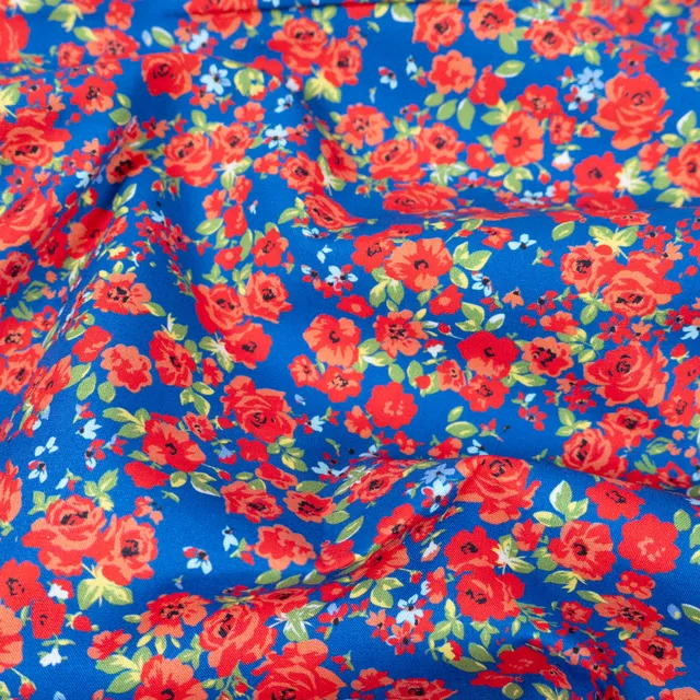 ikat-e-happy-flowers-popeline-coton-bleu-roi-fleuri image 1