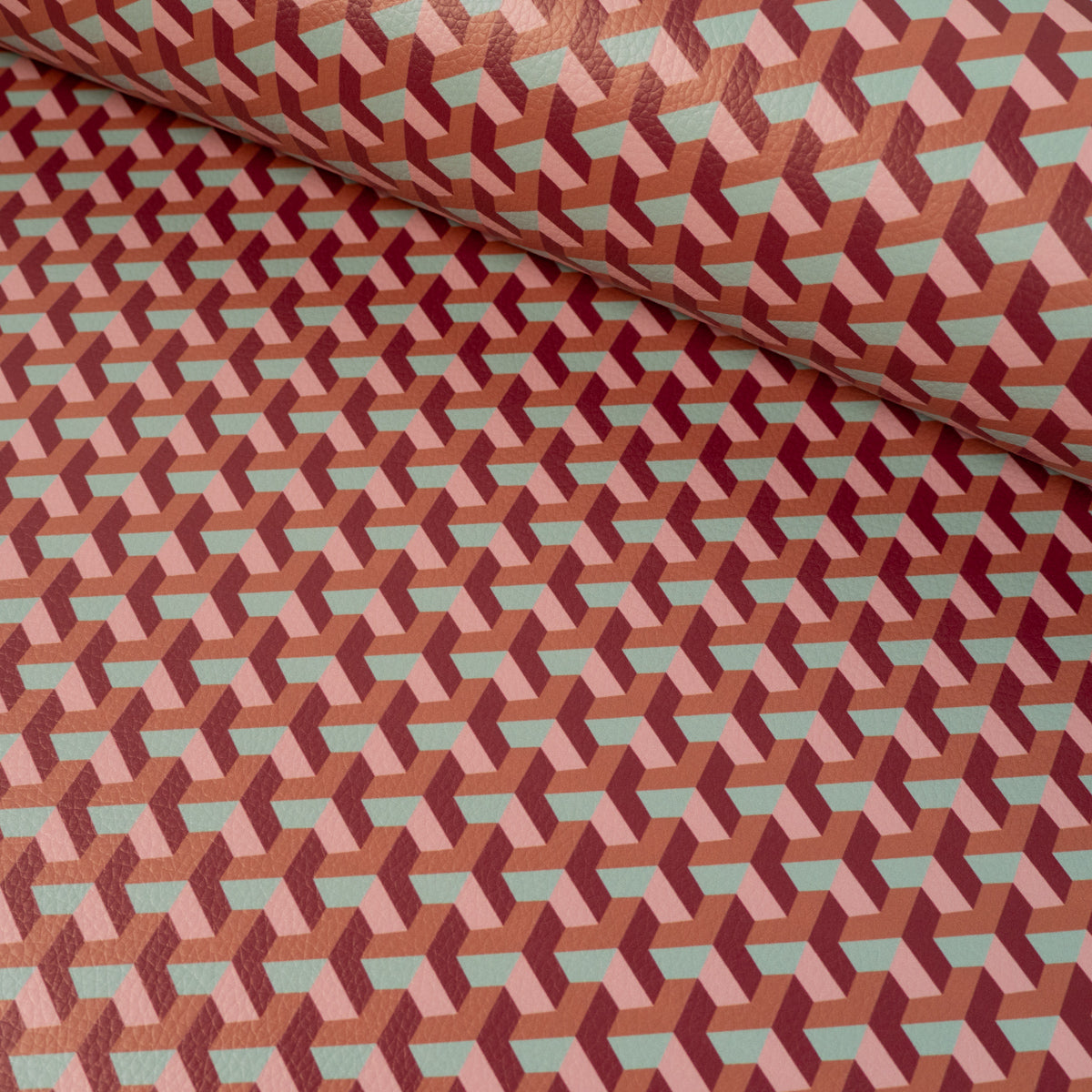 ikat-e-tissus-simili-cuir-graphique-rose-marron image 1