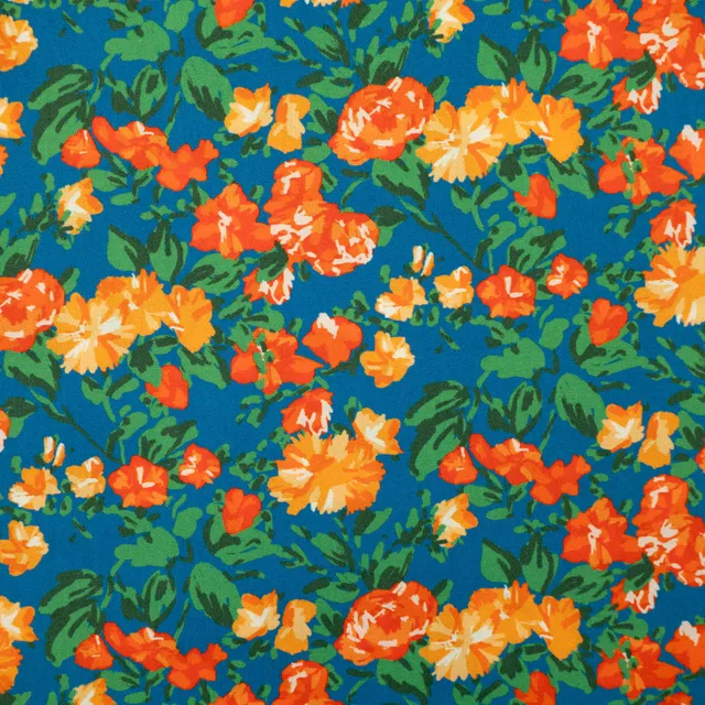 ikat-e-capri-popeline-bleue-au-m-tre-floral image 1