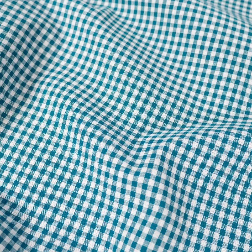 ikat-e-tissu-vichy-mini-carreaux-p-trole-blanc-coton image 1