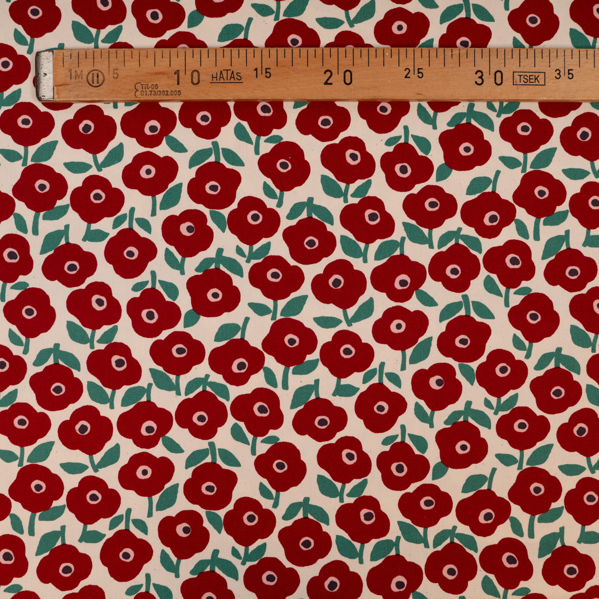 kokka-poppies-tissu-canvas-cru-rouge-et-vert-fleurs image 3