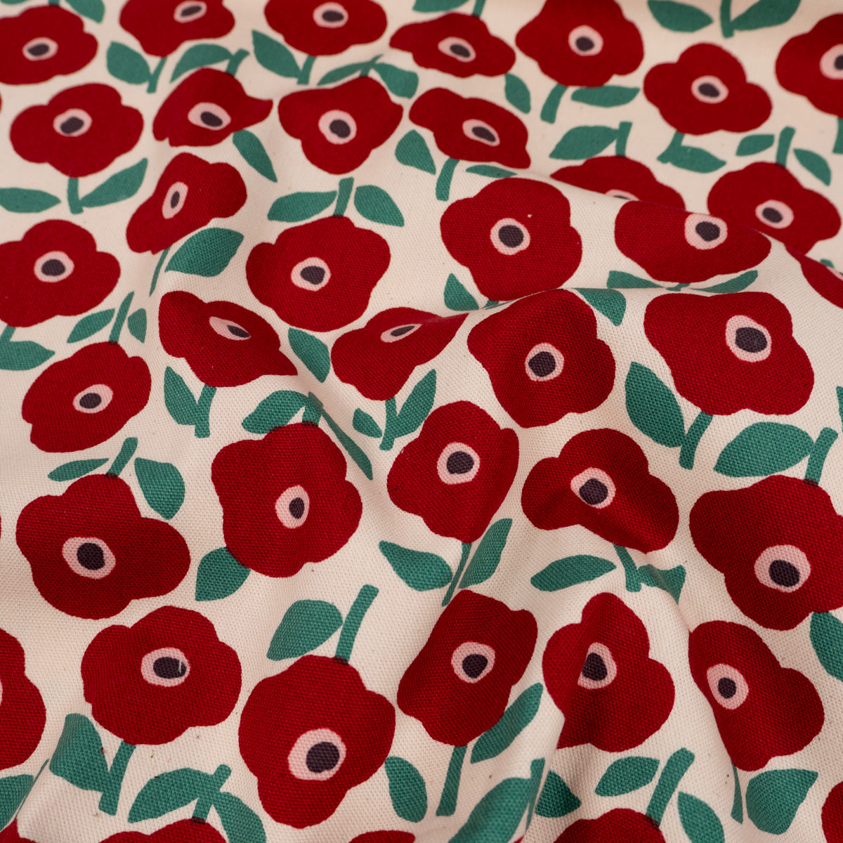 kokka-poppies-tissu-canvas-cru-rouge-et-vert-fleurs image 6