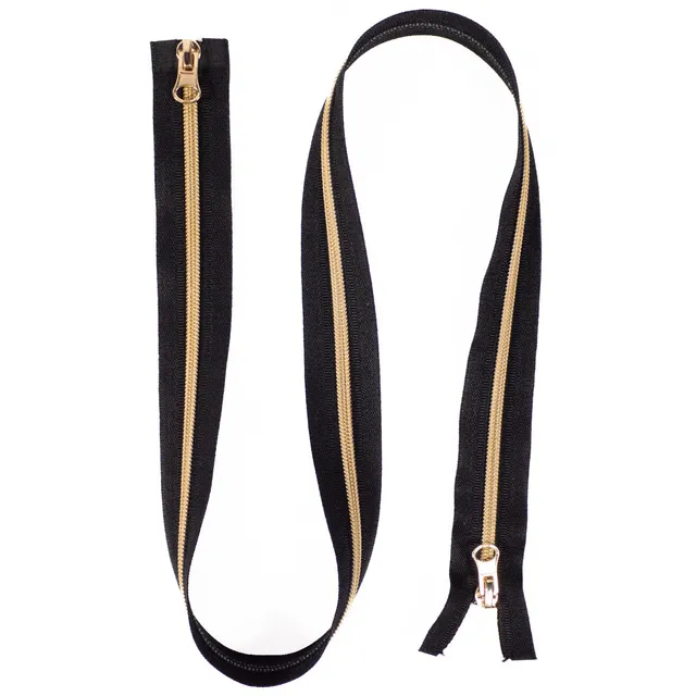 ikat-e-mercerie-fermeture-clair-nylon-double-curseur-noir-dor image 1