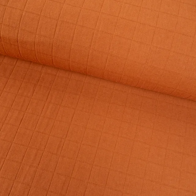 ikat-e-tissu-coton-matelass-grands-carreaux-sienne image 1