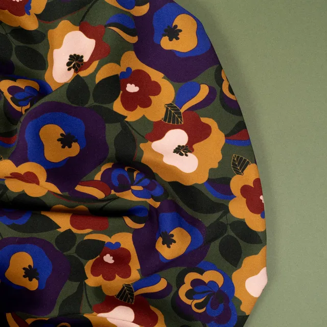 ikat-e-anemone-tissu-viscose-vert-fleurs image 1