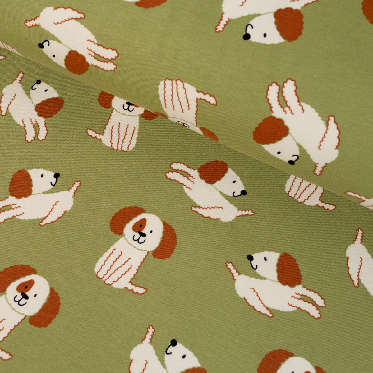 ikat-e-tissus-chiens-joueurs-tissu-sweat-vert-animaux image 1