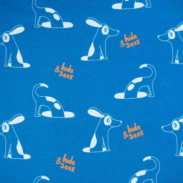 ikat-e-hide-and-seek-tissu-french-terry-bio-bleu-vif-chien image 1