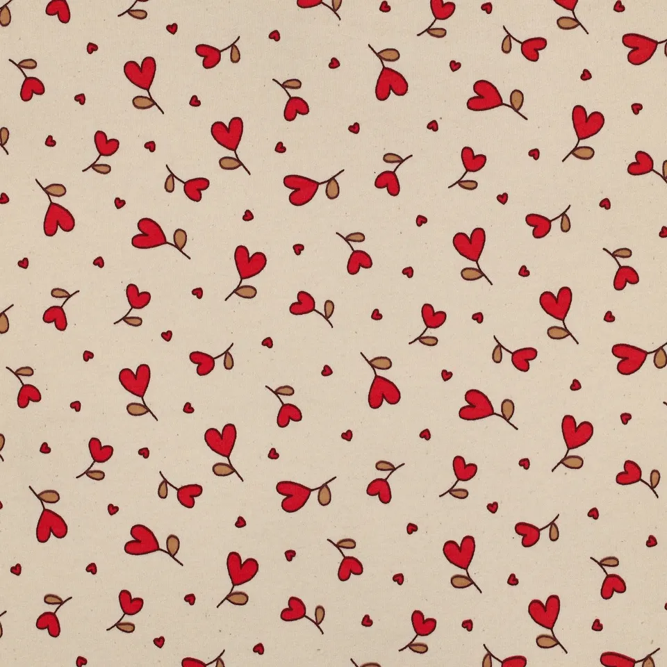 ikat-e-tissus-sweat-love-beige-rouge-tissu-au-m-tre image 1