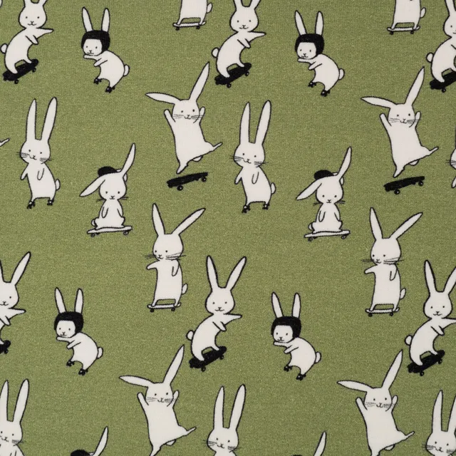 ikat-e-skating-rabbit-tissu-french-terry-bio-vert image 1