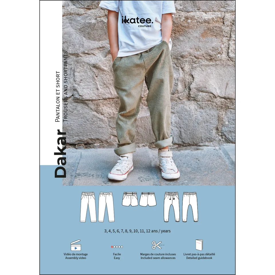 ikat-e-dakar-pantalon-short-patron-enfant-pochette-taille-lastiqu-e image 1
