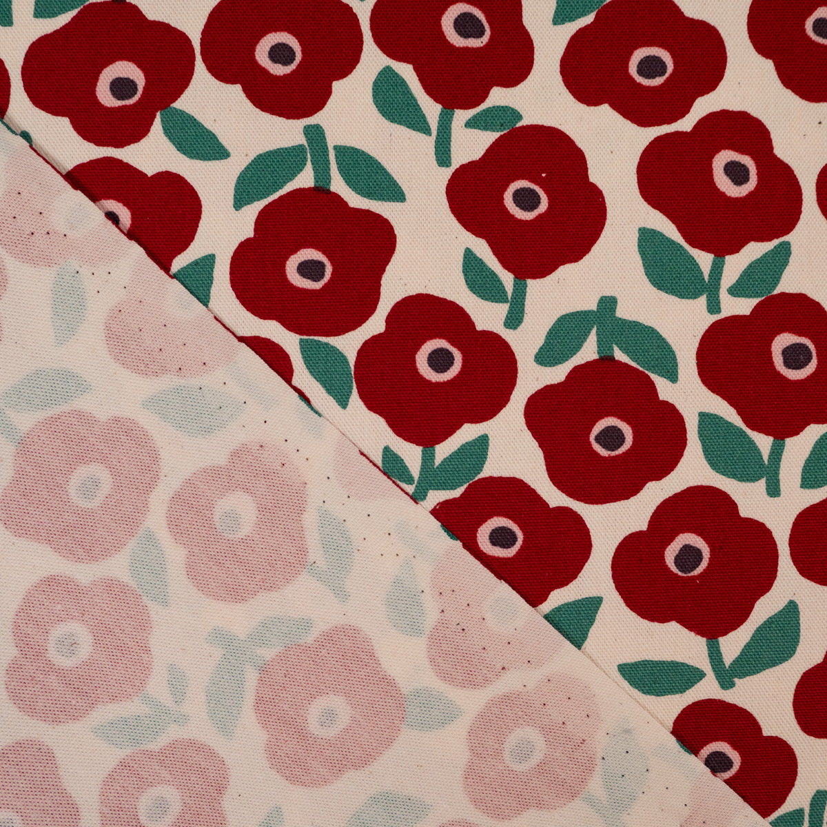 kokka-poppies-tissu-canvas-cru-rouge-et-vert-fleurs image 4