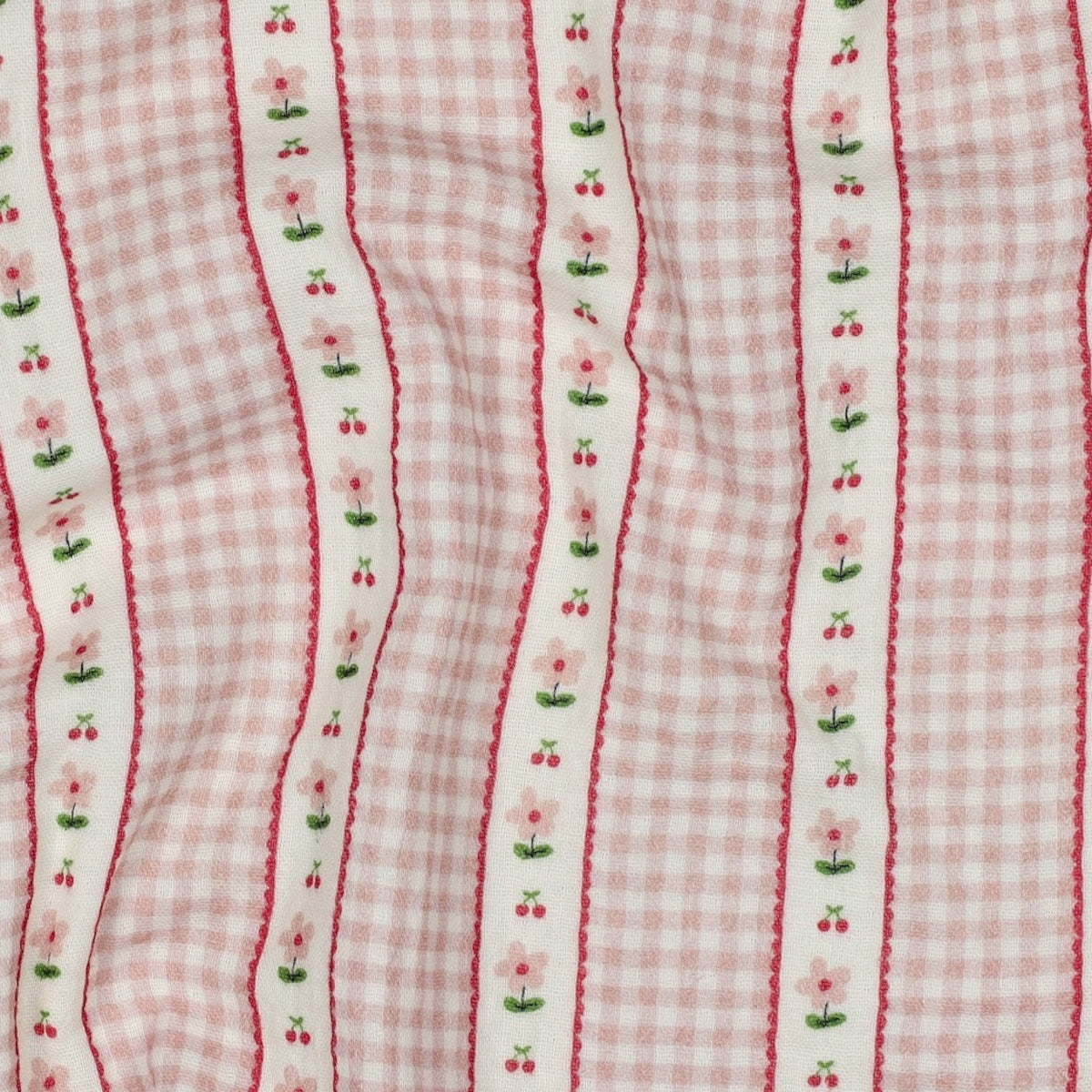 ikat-e-tissus-cottage-tissu-double-gaze-rose-fleurs image 1