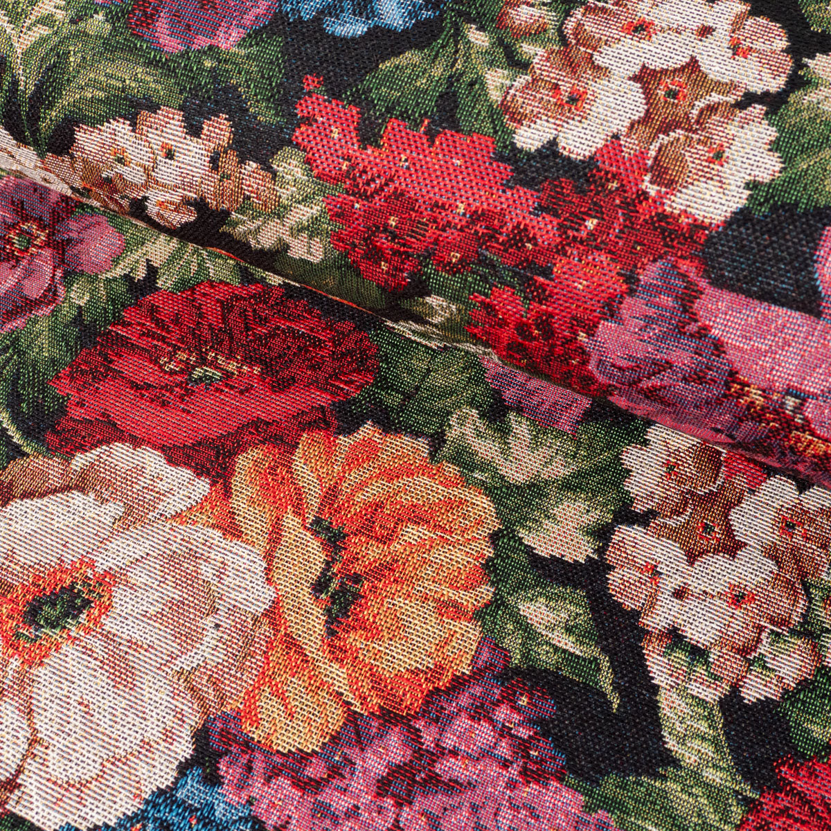 ikatee-tapisserie-florale-tissu-jacquard-noir-fleurs image 2