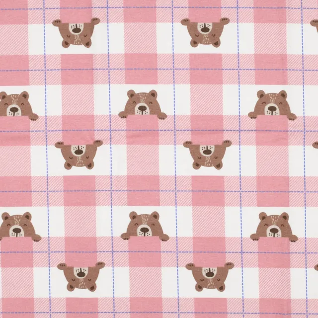 ikat-e-ours-tissu-flanelle-rose-ours-carreaux-doux image 1