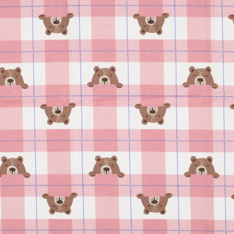 ikat-e-ours-tissu-flanelle-rose-ours-carreaux-doux image 1