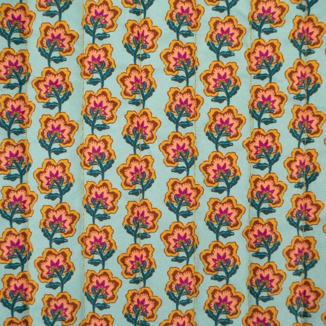 ikat-e-pondichery-tissu-popeline-matelass-e-bleu-turquoise image 1