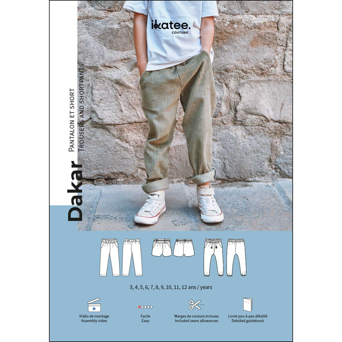 ikat-e-dakar-pantalon-short-patron-enfant-pochette-3-12-ans image 1