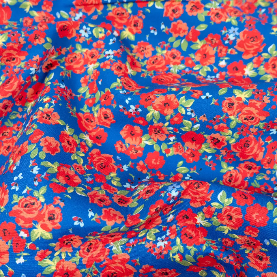 ikat-e-happy-flowers-coupon-popeline-coton-bleu-roi-fleurs image 1