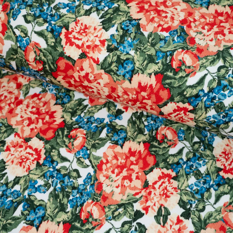 ikat-e-romantic-peonies-tissu-french-terry-bio-cru-fleuri image 1