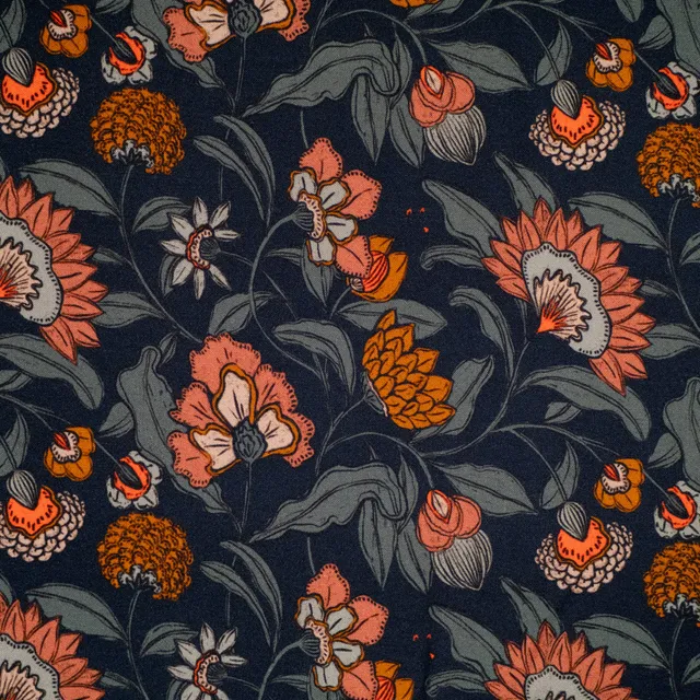 ikat-e-mumbai-tissu-viscose-bleu-floral-130g-blouse-robe image 1
