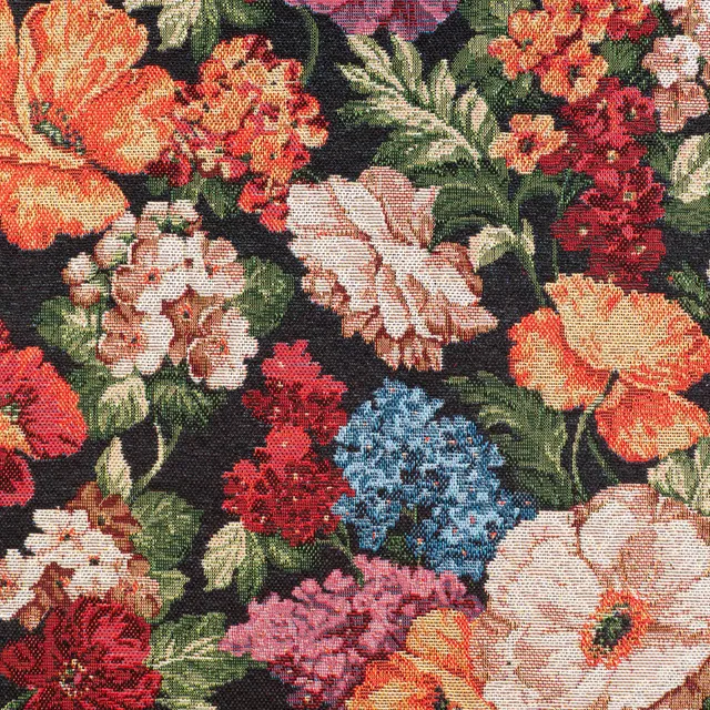 ikatee-tapisserie-florale-tissu-jacquard-noir-fleurs image 1