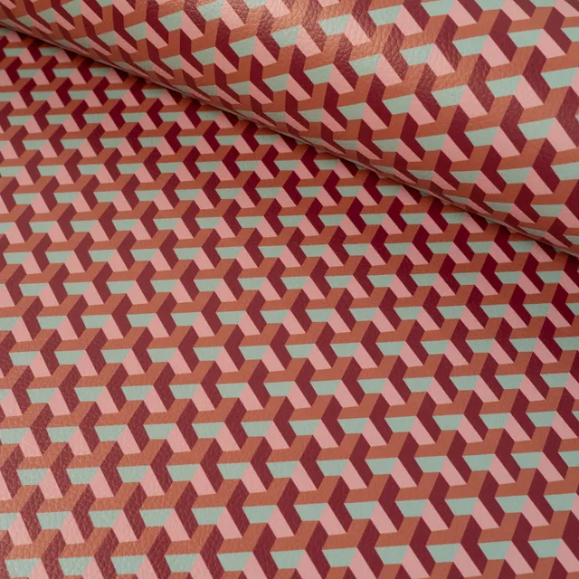 ikat-e-tissus-simili-cuir-graphique-rose-marron image 1