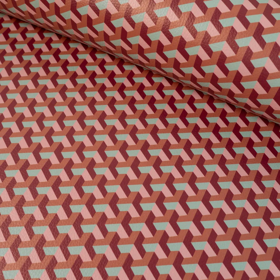 ikat-e-tissus-simili-cuir-graphique-rose-marron image 1