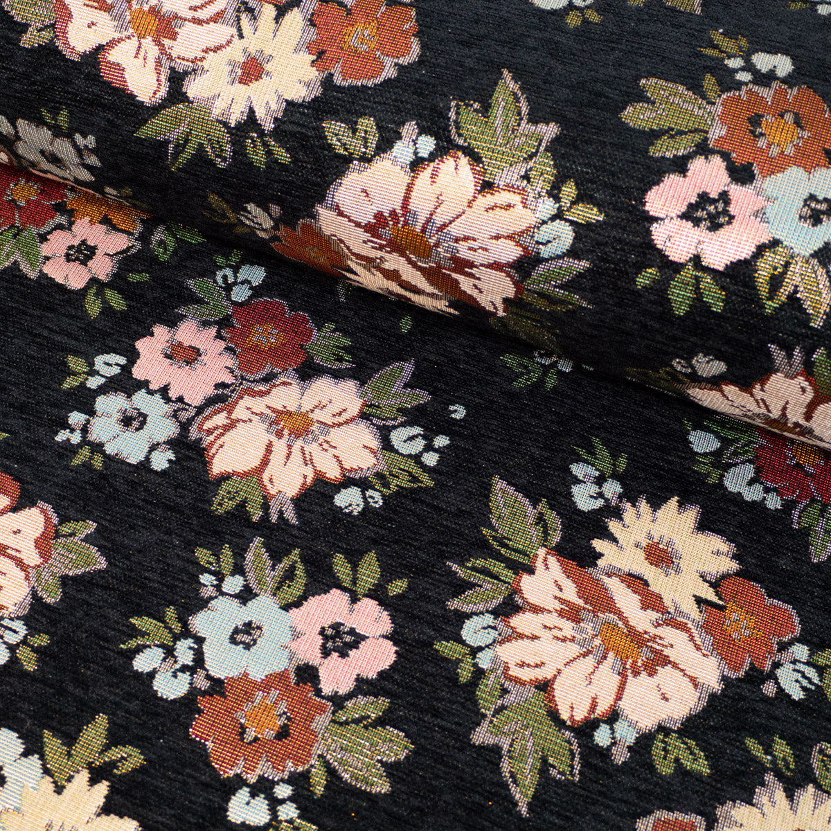 ikat-e-tissus-jacquard-r-ve-de-fleurs-tissu-noir-floral image 1
