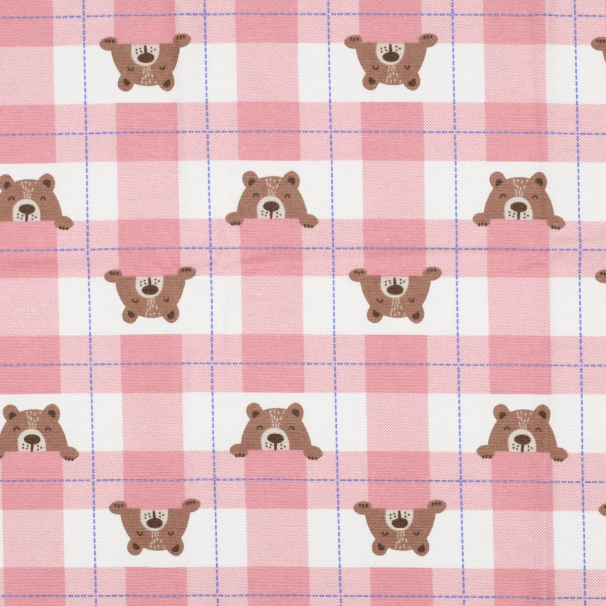 ikat-e-ours-tissu-flanelle-rose-ours-carreaux-doux image 1