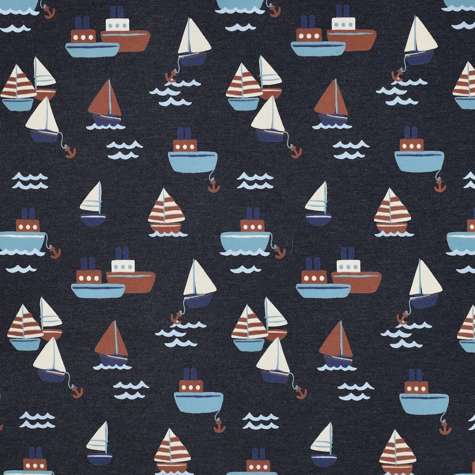 ikat-e-tissus-jersey-tissu-bateaux-bleu-marine image 1