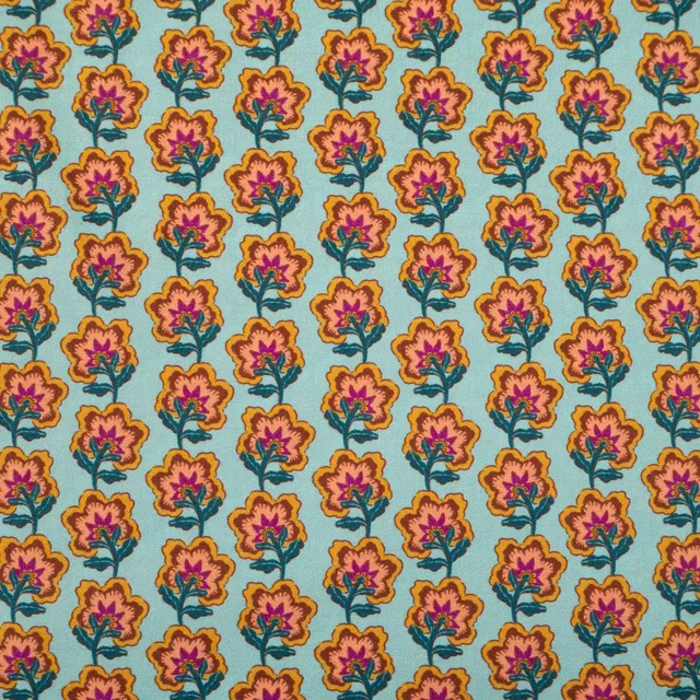 ikat-e-pondichery-popeline-turquoise-au-m-tre image 1