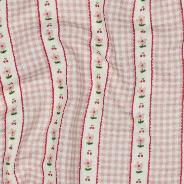 ikat-e-tissus-cottage-tissu-double-gaze-rose-fleurs image 1