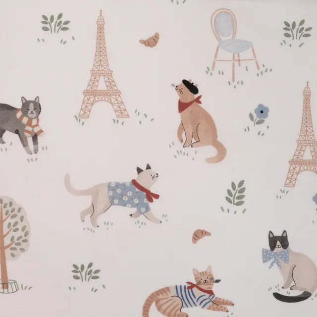 ikat-e-tissus-chats-parisiens-popeline-blanche-chat image 1