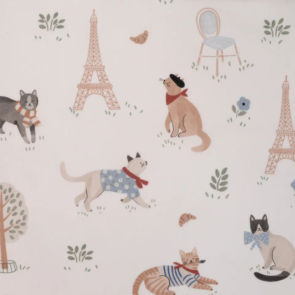 ikat-e-parisian-cats-popeline-blanc-motif-chats image 1