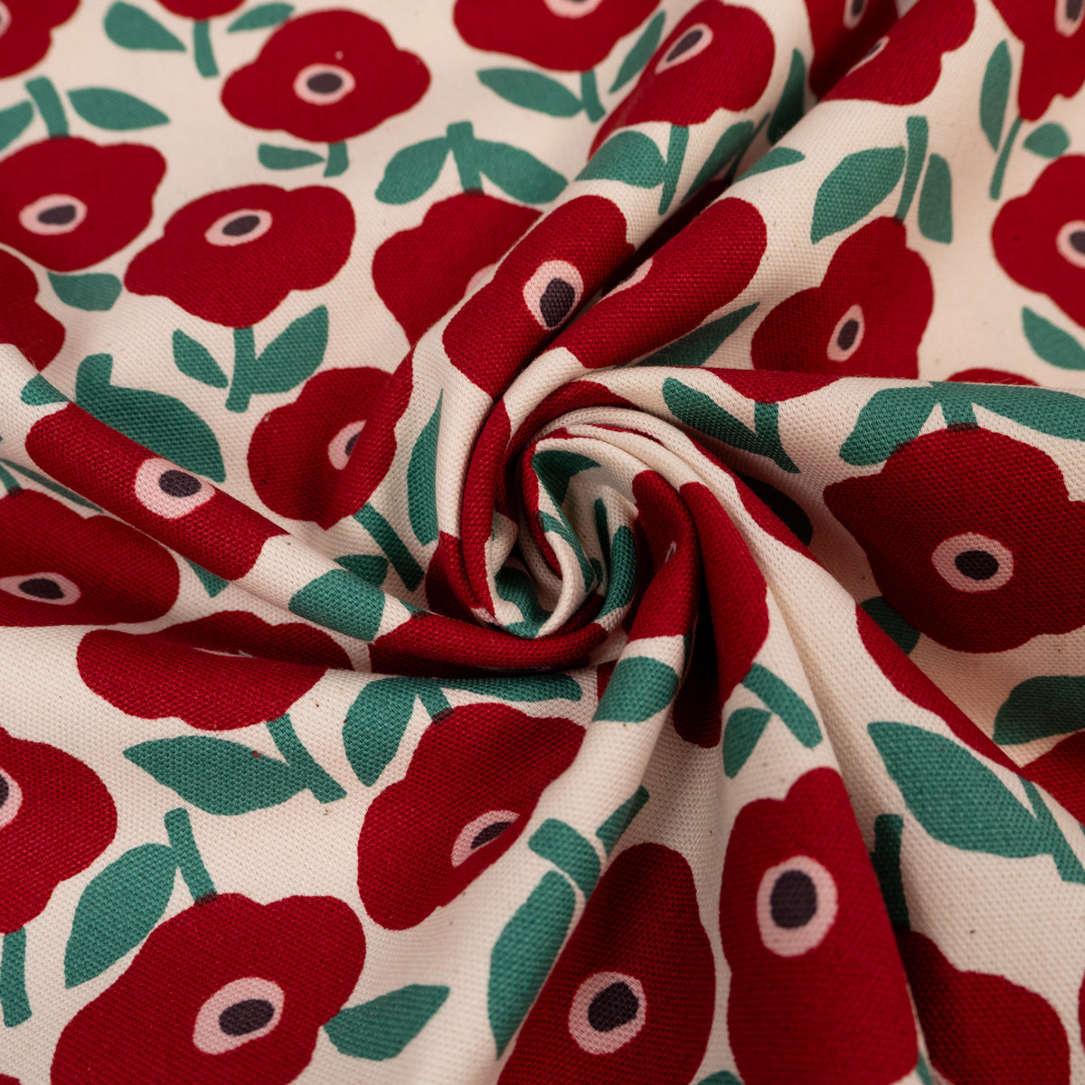 kokka-poppies-tissu-canvas-cru-rouge-et-vert-fleurs image 5