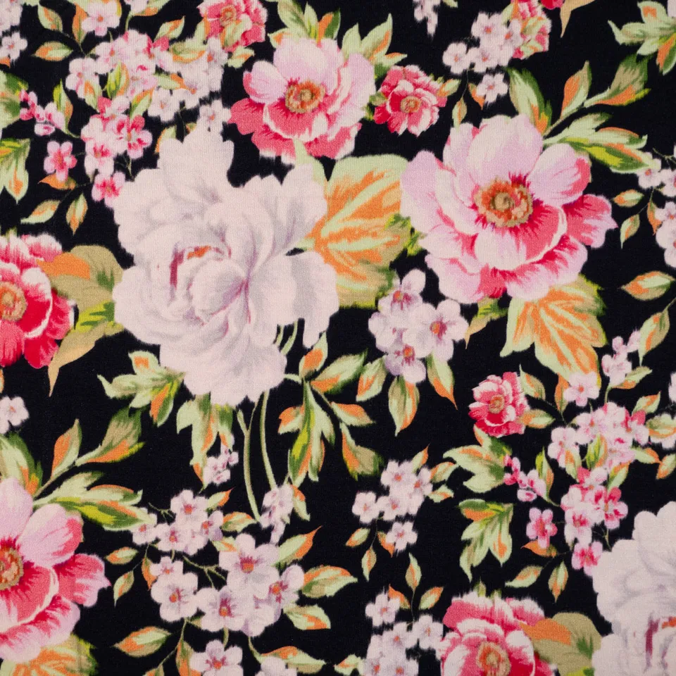 ikat-e-riviera-tissu-jersey-viscose-noir-fleuri image 1